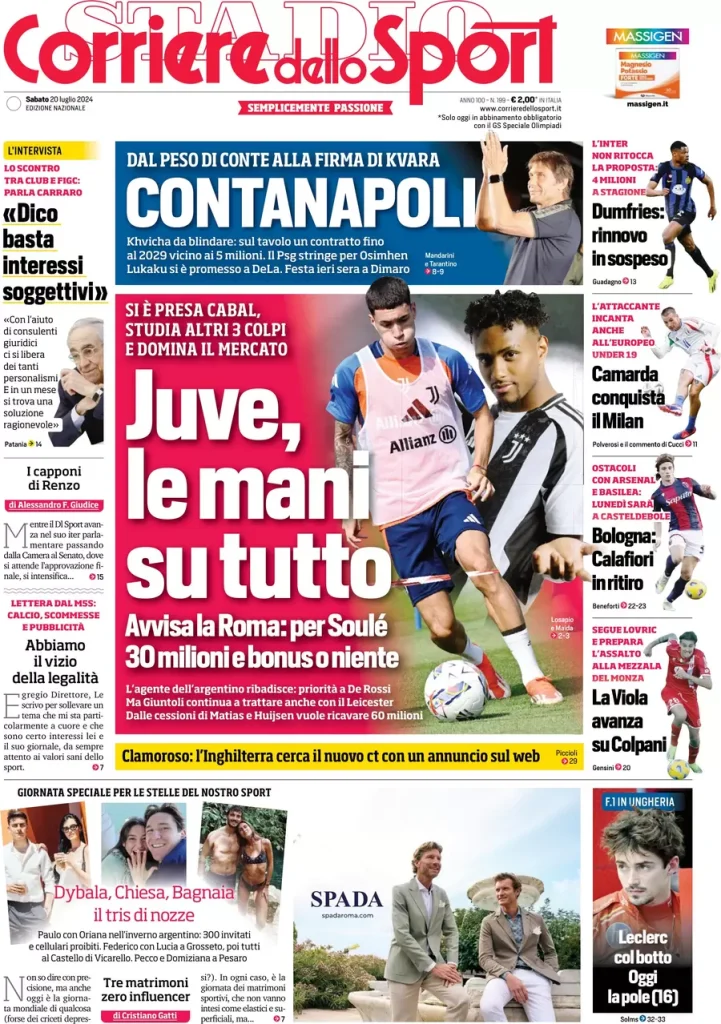 Rassegna stampa: prime pagine quotidiani sportivi - 20 luglio 2024 28 IMG 5188