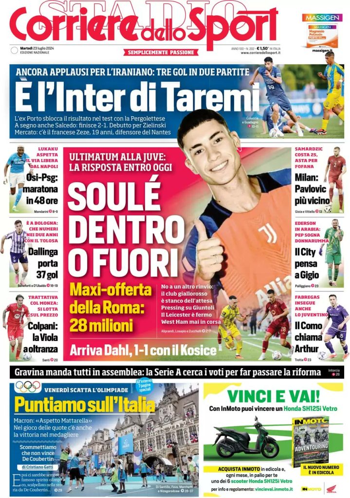 Rassegna stampa: prime pagine quotidiani sportivi - 23 luglio 2024 28 IMG 5260