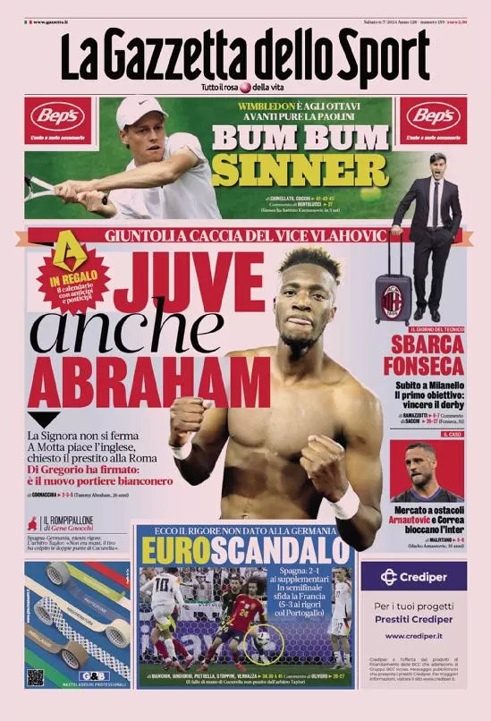 Rassegna stampa: prime pagine quotidiani sportivi - 6 luglio 2024 29 la gazzetta dello sport 005343882