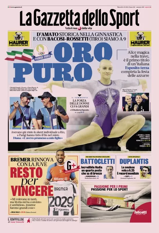 Rassegna stampa: prime pagine quotidiani sportivi - 6 agosto 2024 29 IMG 5690