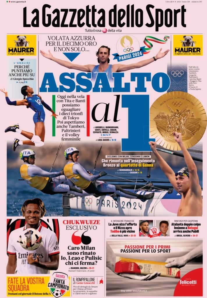 Rassegna stampa: prime pagine quotidiani sportivi - 8 agosto 2024 27 WhatsApp Image 2024 08 08 at 07.51.34
