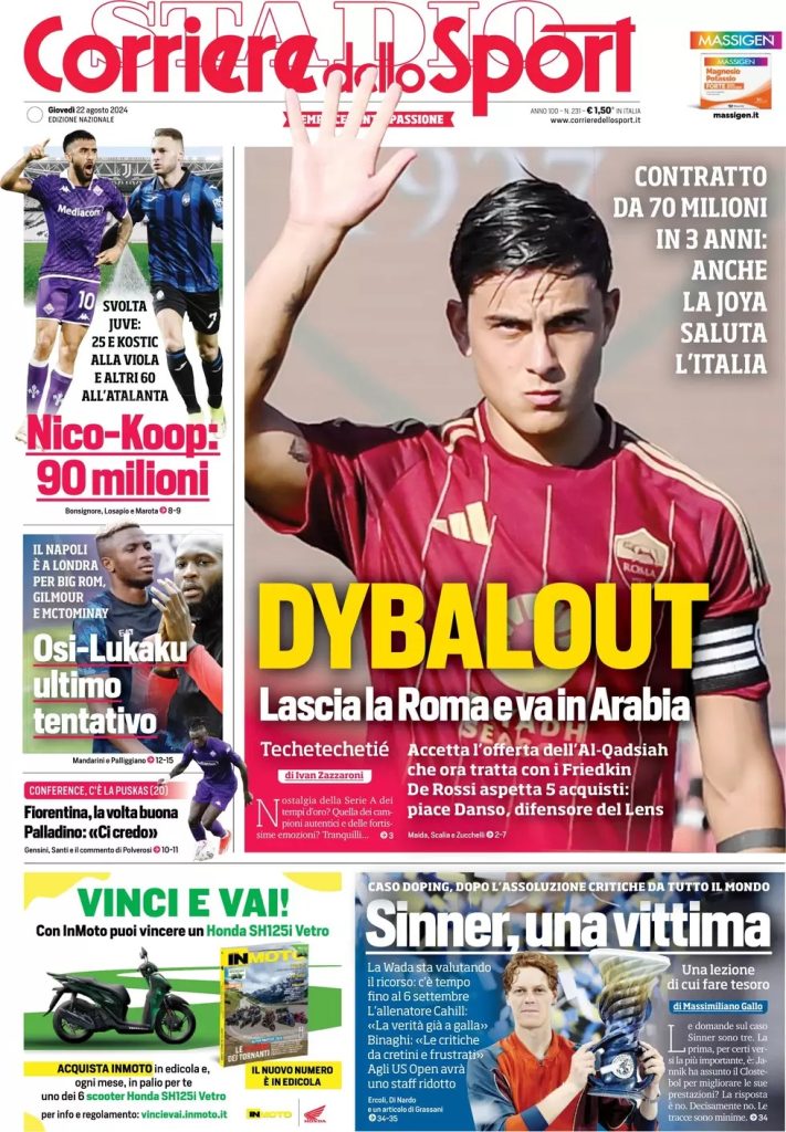 Rassegna stampa: prime pagine quotidiani sportivi - 22 agosto 2024 28 WhatsApp Image 2024 08 22 at 07.46.43
