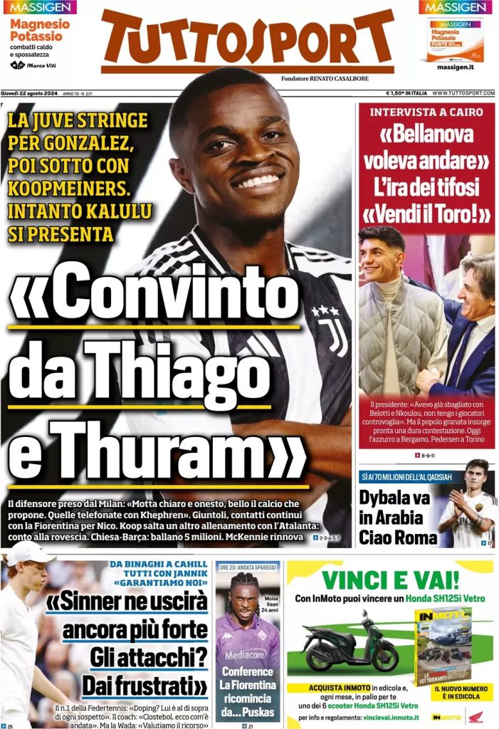 Rassegna stampa: prime pagine quotidiani sportivi - 22 agosto 2024 29 WhatsApp Image 2024 08 22 at 07.47.14