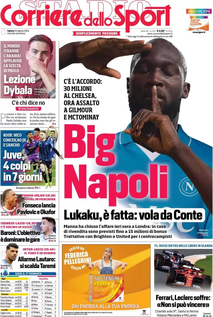 Rassegna stampa: prime pagine quotidiani sportivi - 24 agosto 2024 28 WhatsApp Image 2024 08 24 at 07.49.26