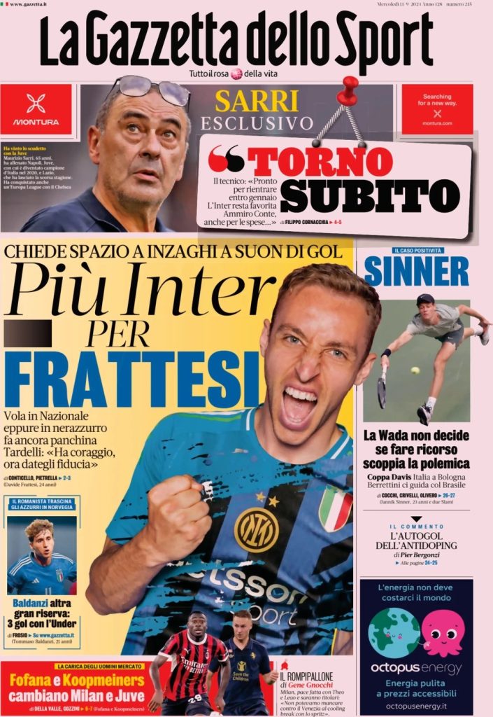 Rassegna stampa: prime pagine quotidiani sportivi - 11 settembre 2024 27 WhatsApp Image 2024 09 11 at 07.50.48