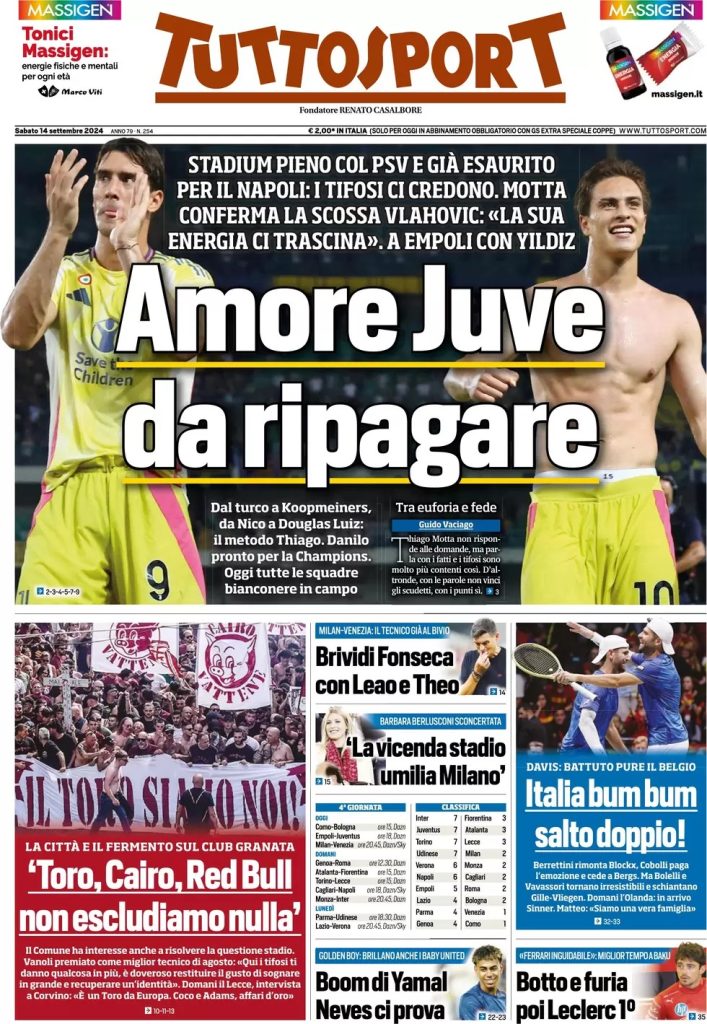 Rassegna stampa: prime pagine quotidiani sportivi - 14 settembre 2024 29 WhatsApp Image 2024 09 14 at 07.57.49