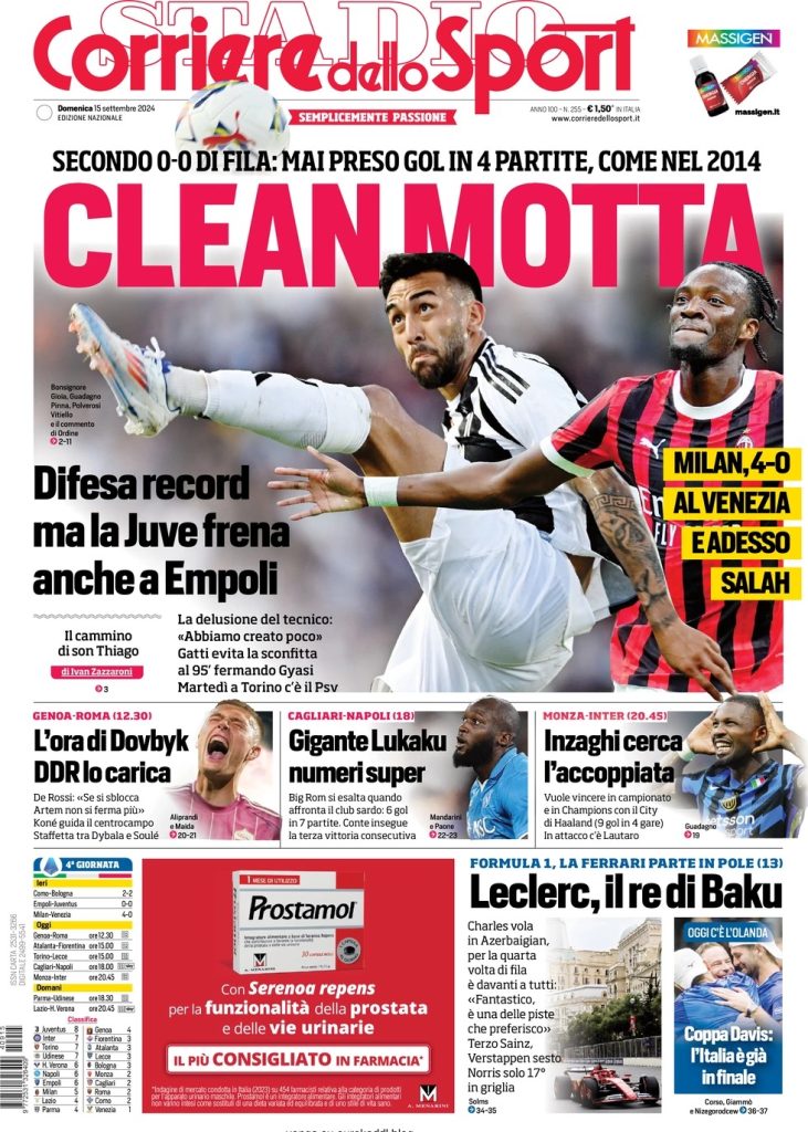 Rassegna stampa: prime pagine quotidiani sportivi - 15 settembre 2024 28 WhatsApp Image 2024 09 15 at 08.04.01