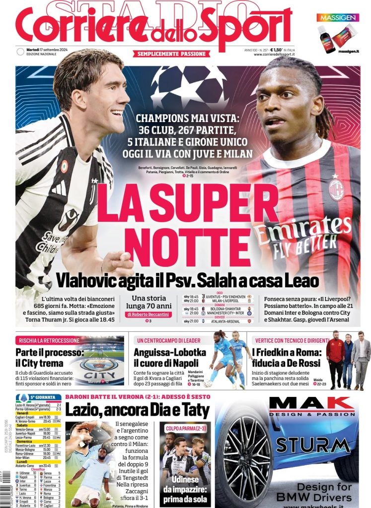 Rassegna stampa: prime pagine quotidiani sportivi - 17 settembre 2024 28 WhatsApp Image 2024 09 17 at 07.57.12