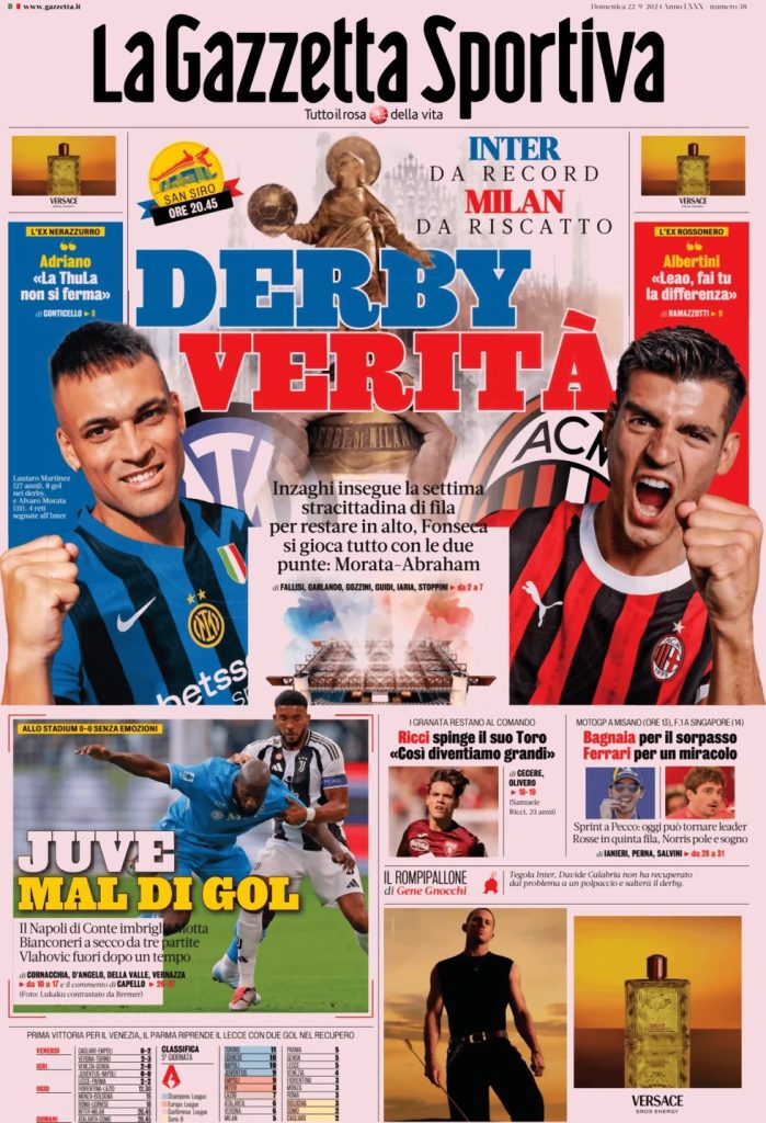 Rassegna stampa: prime pagine quotidiani sportivi - 22 settembre 2024 27 WhatsApp Image 2024 09 22 at 07.55.46