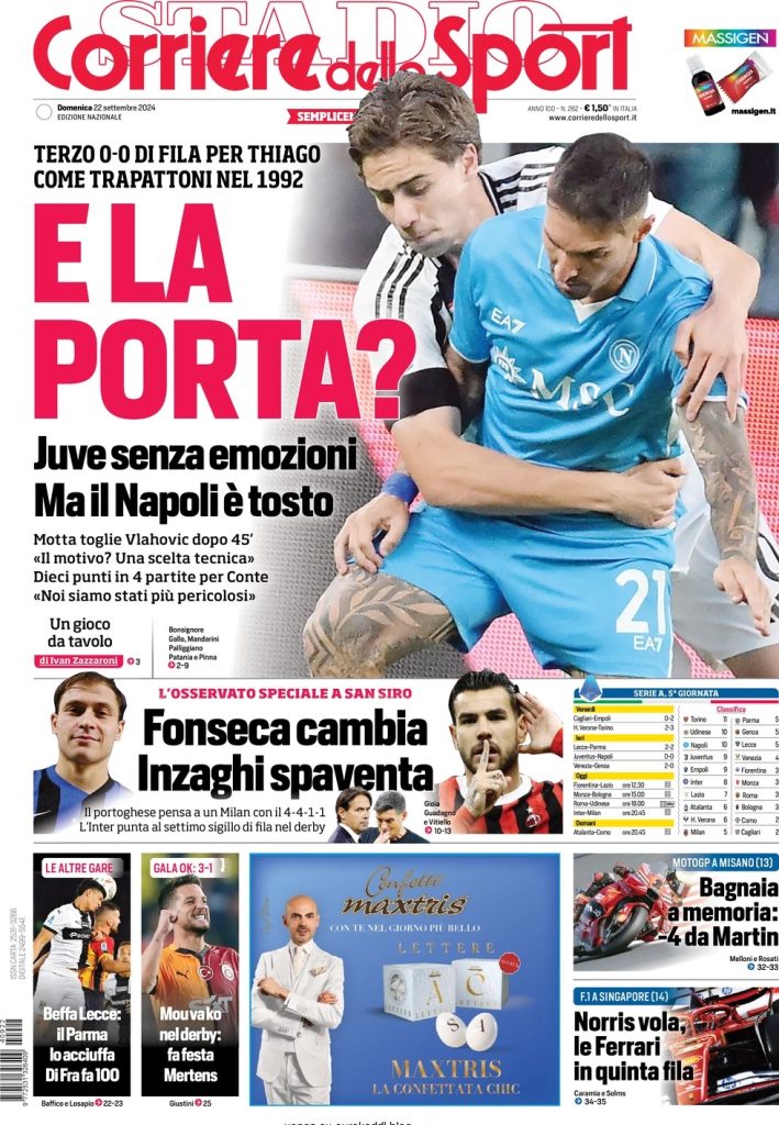 Rassegna stampa: prime pagine quotidiani sportivi - 22 settembre 2024 28 WhatsApp Image 2024 09 22 at 07.56.03