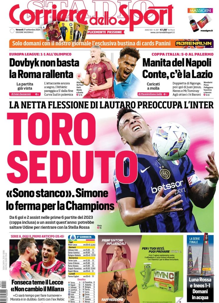 Rassegna stampa: prime pagine quotidiani sportivi - 27 settembre 2024 28 WhatsApp Image 2024 09 27 at 07.57.57