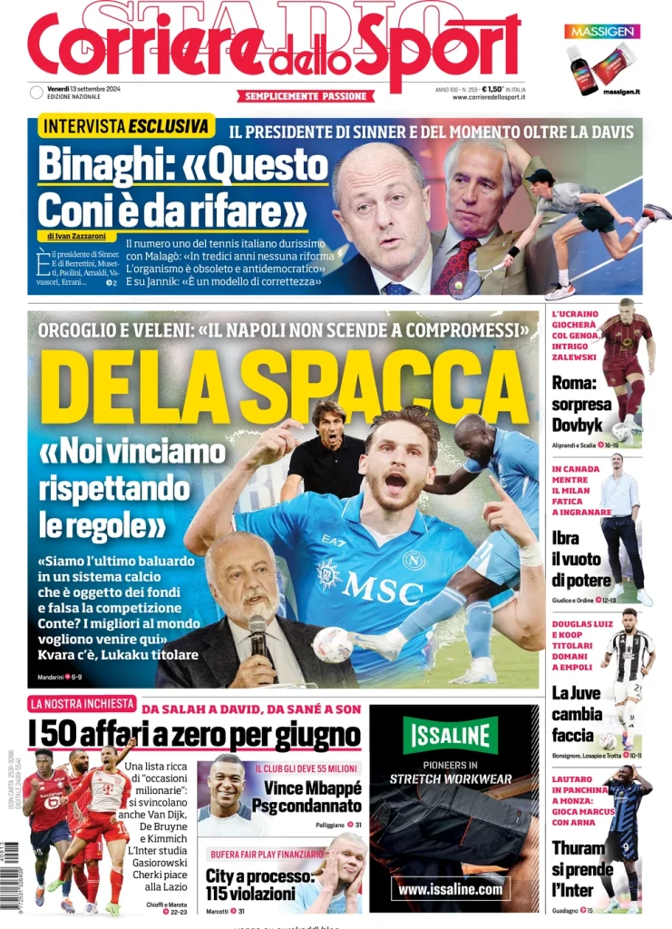 Rassegna stampa: prime pagine quotidiani sportivi - 13 settembre 2024 29 corriere dello sport 054410638