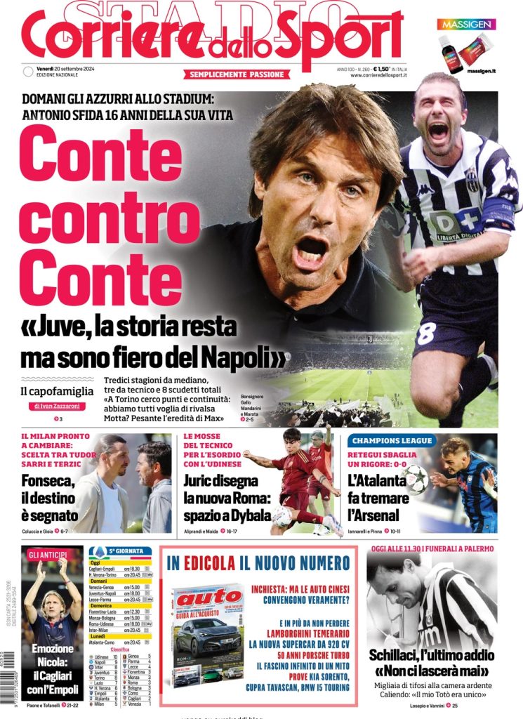 Rassegna stampa: prime pagine quotidiani sportivi - 20 settembre 2024 28 corriere dello sport 061423899