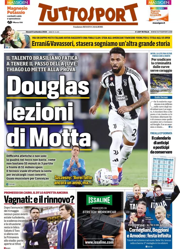 Rassegna stampa: prime pagine quotidiani sportivi - 5 settembre 2024 29 tuttosport 021205444