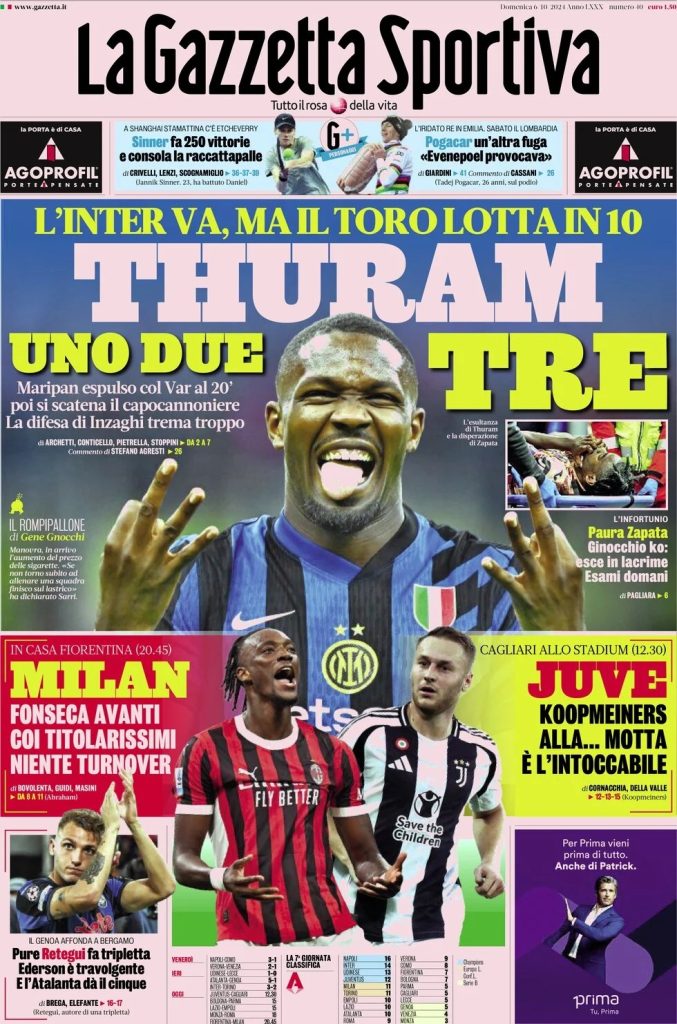 Rassegna stampa: prime pagine quotidiani sportivi - 6 ottobre 2024 27 WhatsApp Image 2024 10 06 at 07.57.13