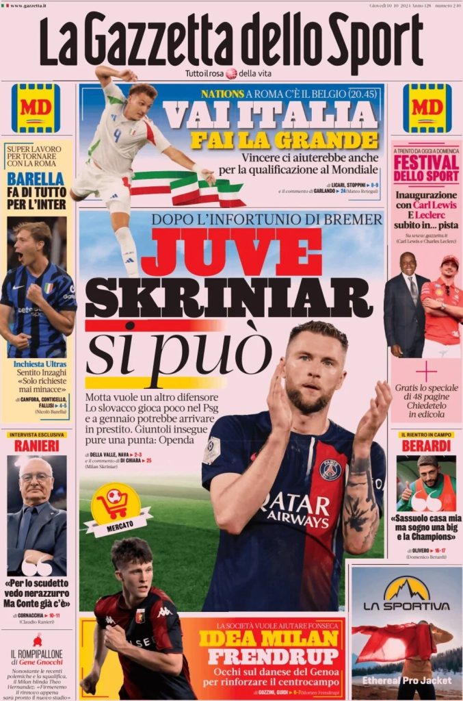Rassegna stampa: prime pagine quotidiani sportivi - 10 ottobre 2024 27 WhatsApp Image 2024 10 10 at 07.56.41