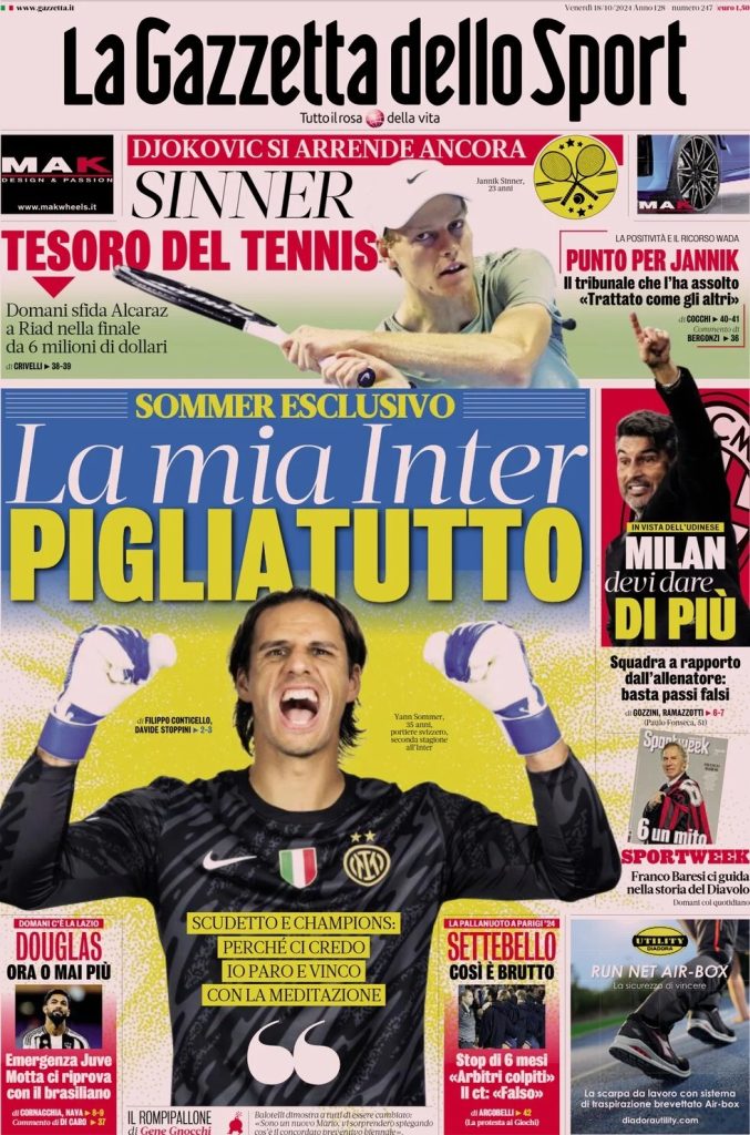 Rassegna stampa: prime pagine quotidiani sportivi - 18 ottobre 2024 27 WhatsApp Image 2024 10 18 at 07.59.08