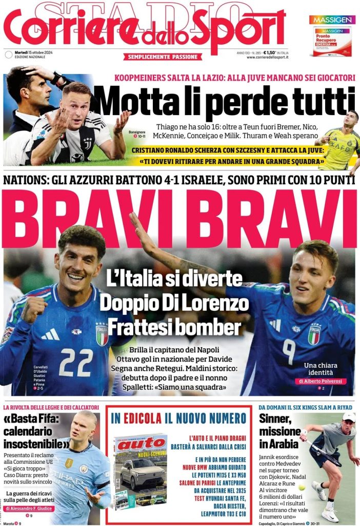 Rassegna stampa: prime pagine quotidiani sportivi - 15 ottobre 2024 29 corriere dello sport 021218634