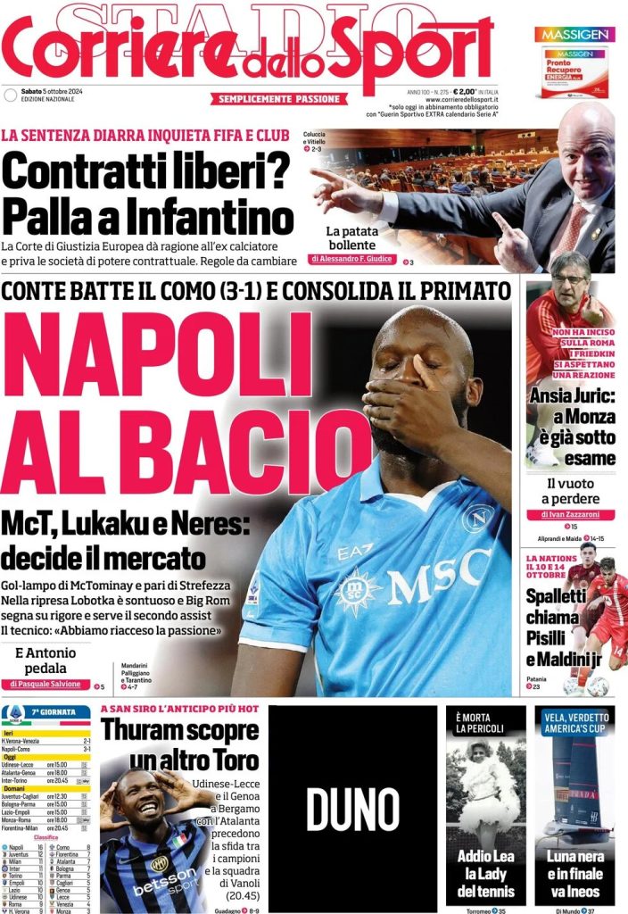 Rassegna stampa: prime pagine quotidiani sportivi - 5 ottobre 2024 29 corriere dello sport 023015319 1