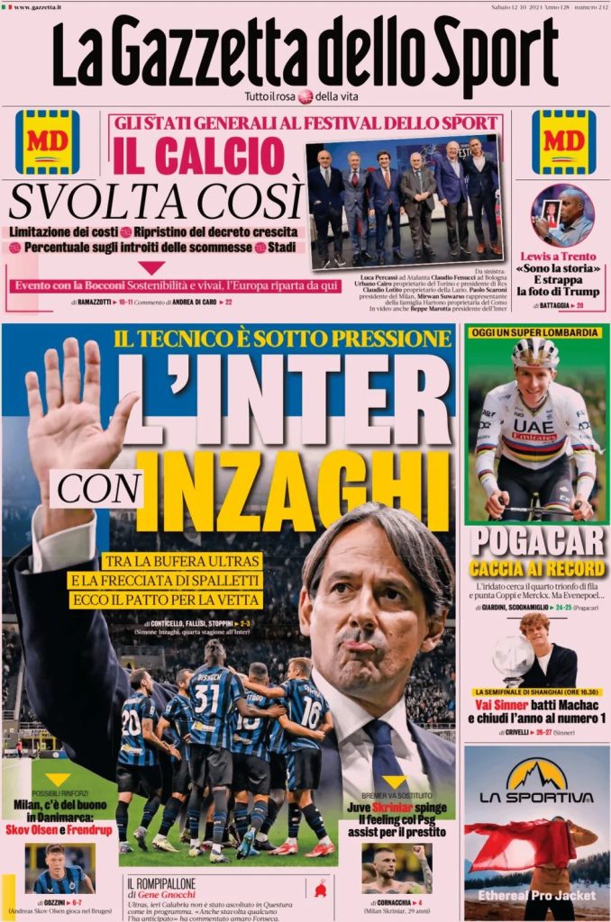 Rassegna stampa: prime pagine quotidiani sportivi - 12 ottobre 2024 27 la gazzetta dello sport 050305610