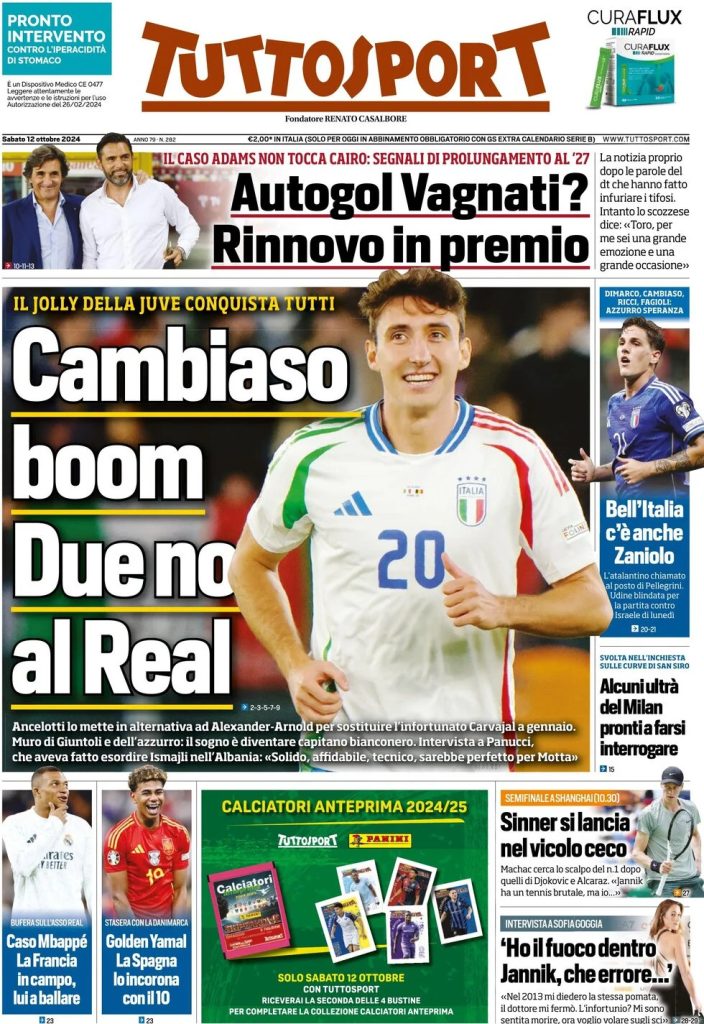 Rassegna stampa: prime pagine quotidiani sportivi - 12 ottobre 2024 28 tuttosport 021205596 1