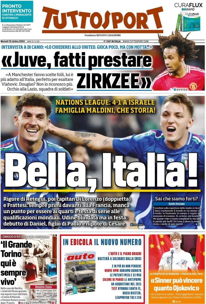 Rassegna stampa: prime pagine quotidiani sportivi - 15 ottobre 2024 28 tuttosport 021207795