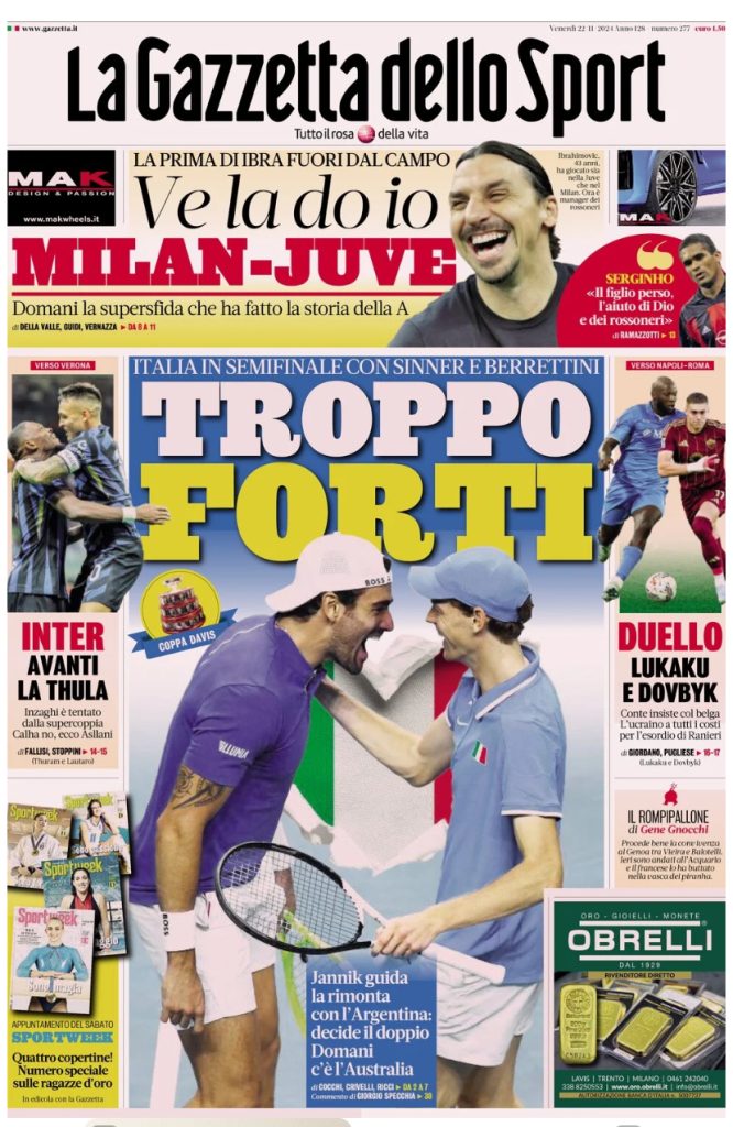 Rassegna stampa: prime pagine quotidiani sportivi - 22 novembre 2024 27 IMG 2789