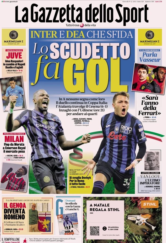 Rassegna stampa: prime pagine quotidiani sportivi - 19 dicembre 2024 1 WhatsApp Image 2024 12 19 at 08.01.45