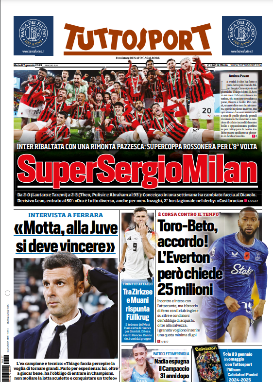 Rassegna stampa: prime pagine quotidiani sportivi - 7 gennaio 2025 28 image 1