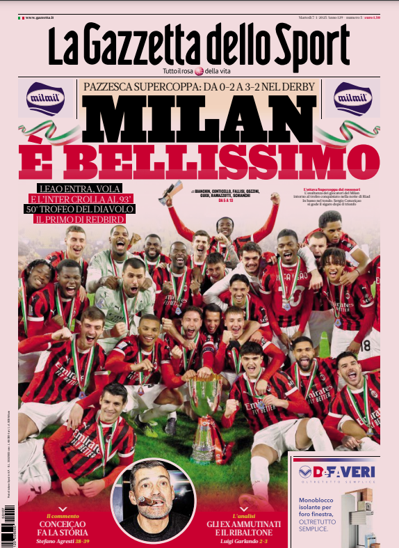 Rassegna stampa: prime pagine quotidiani sportivi - 7 gennaio 2025 27 image