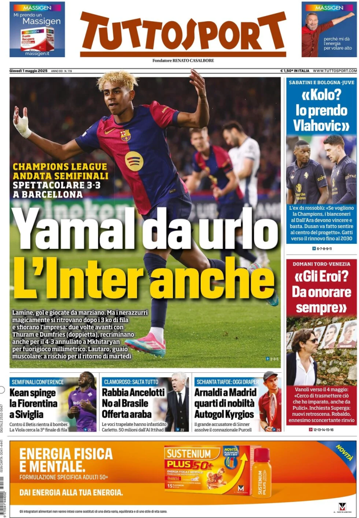 Prime pagine quotidiani sportivi - 1 maggio 2025 29 image 2