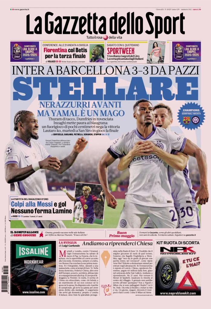 Prime pagine quotidiani sportivi - 1 maggio 2025 27 image