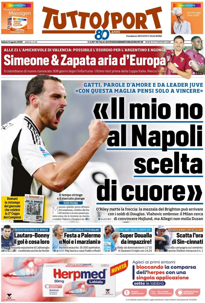 Prime pagine quotidiani sportivi – 9 agosto 2025 29 image 26
