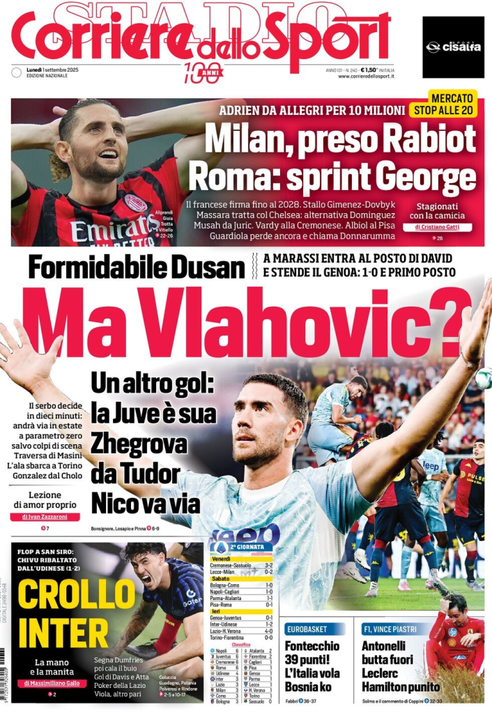 Prime pagine quotidiani sportivi – 1 settembre 2025 28 image 1