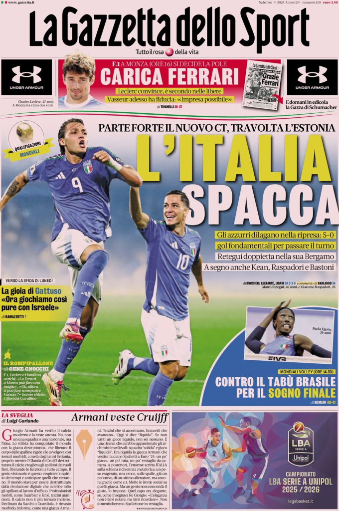 Prime pagine quotidiani sportivi – 6 settembre 2025 27 image 12