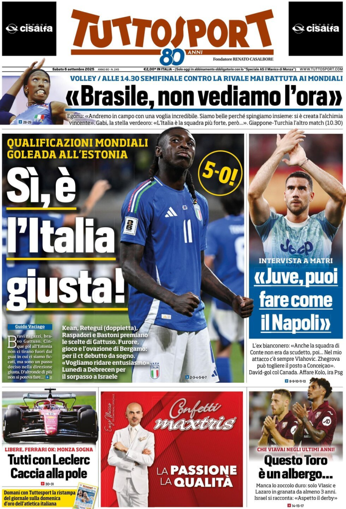 Prime pagine quotidiani sportivi – 6 settembre 2025 29 image 14
