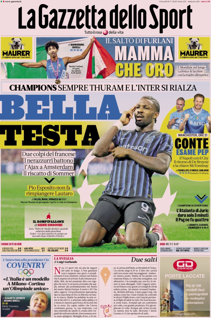 Prime pagine quotidiani sportivi – 18 settembre 2025 27 image 49