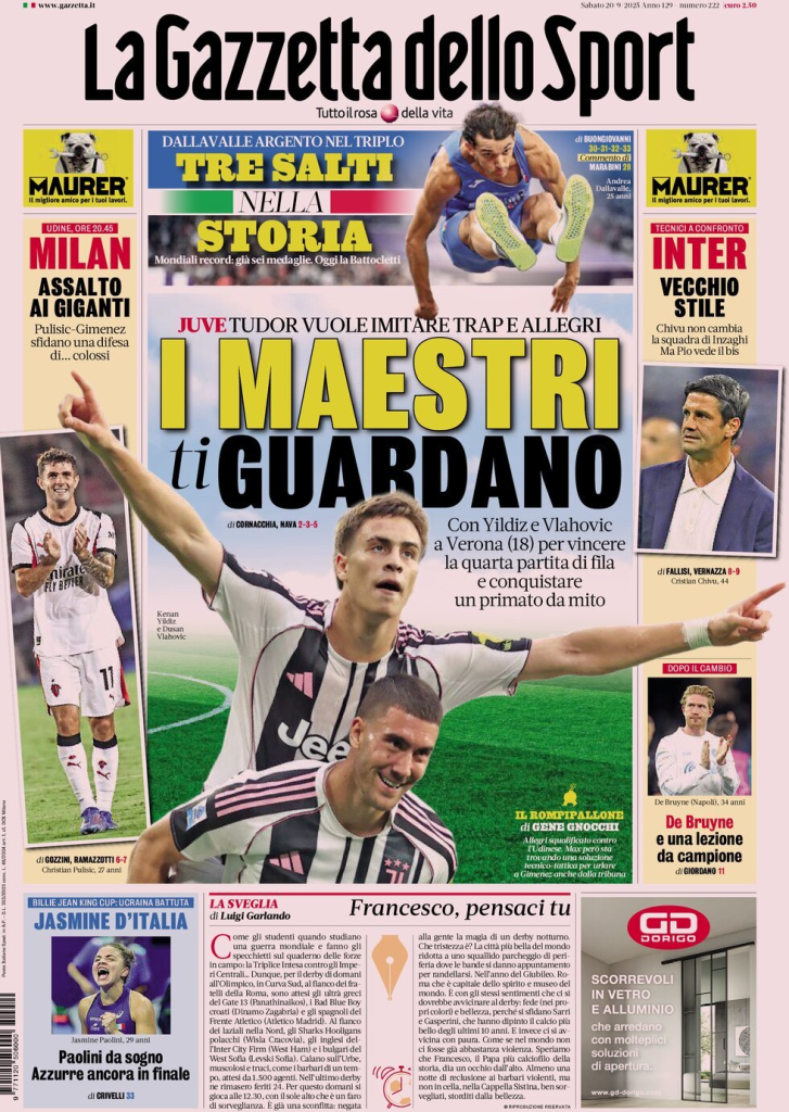 Prime pagine quotidiani sportivi – 20 settembre 2025 27 image 55