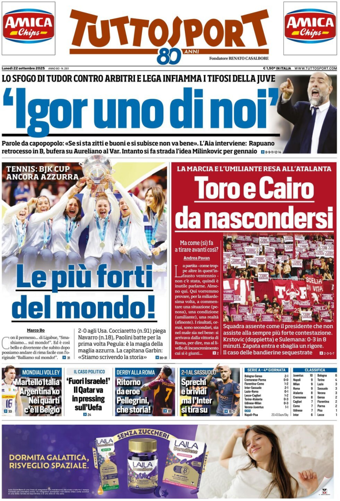 Prime pagine quotidiani sportivi – 22 settembre 2025 29 image 60