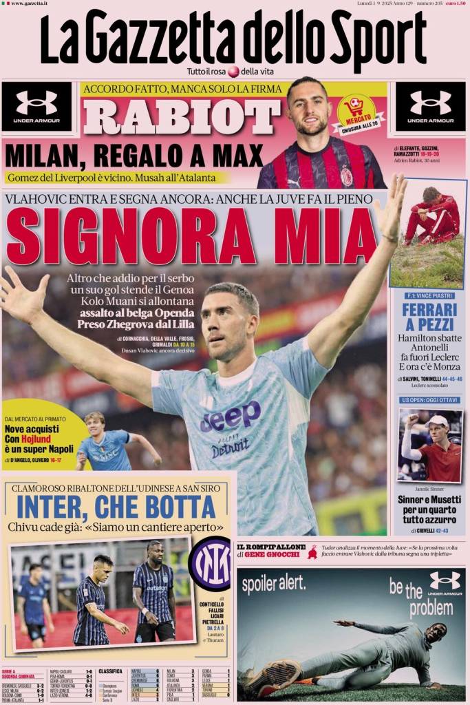 Prime pagine quotidiani sportivi – 1 settembre 2025 27 image