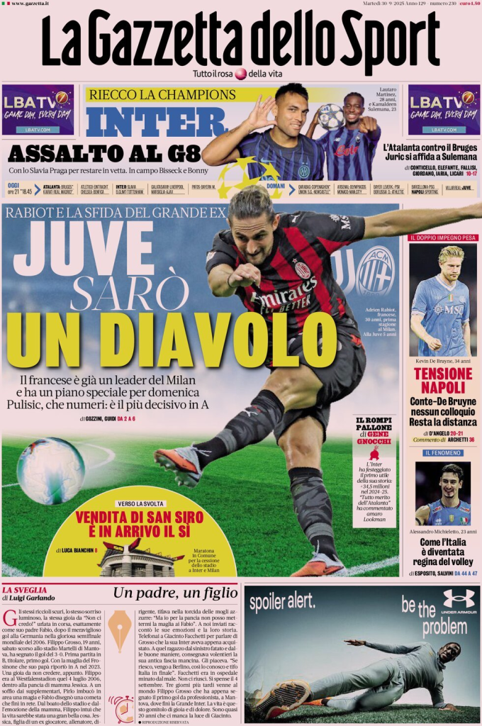 Prime pagine quotidiani sportivi – 30 settembre 2025 27 image 82