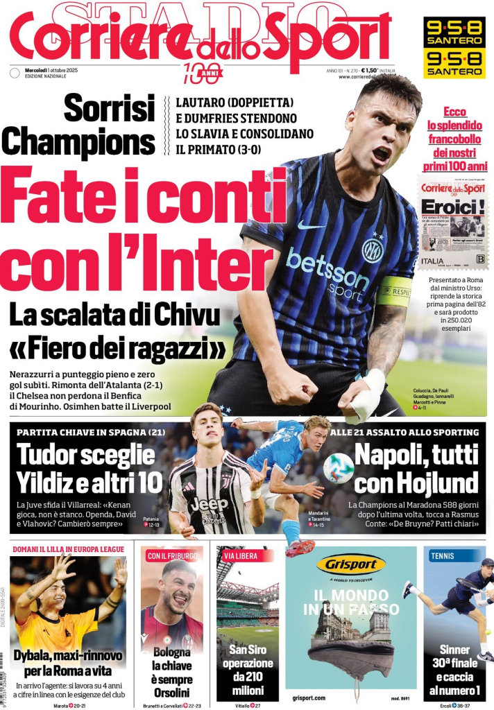 Prime pagine quotidiani sportivi – 1 ottobre 2025 28 image 1