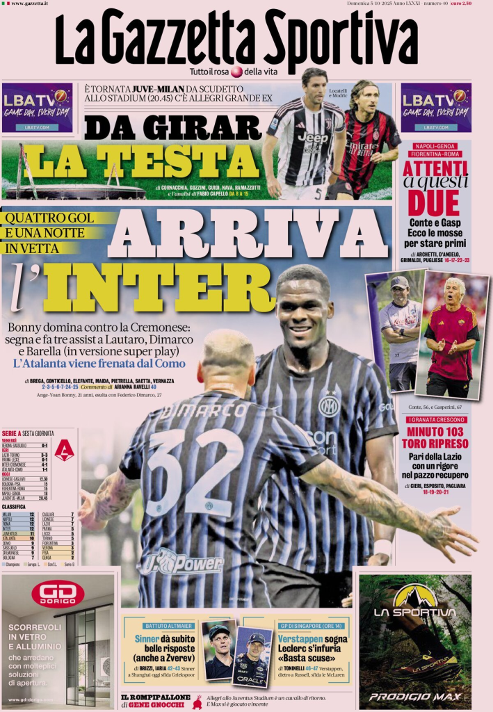 Prime pagine quotidiani sportivi – 5 ottobre 2025 27 image 12