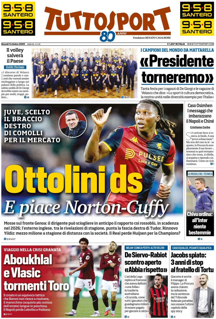Prime pagine quotidiani sportivi – 9 ottobre 2025 29 image 26