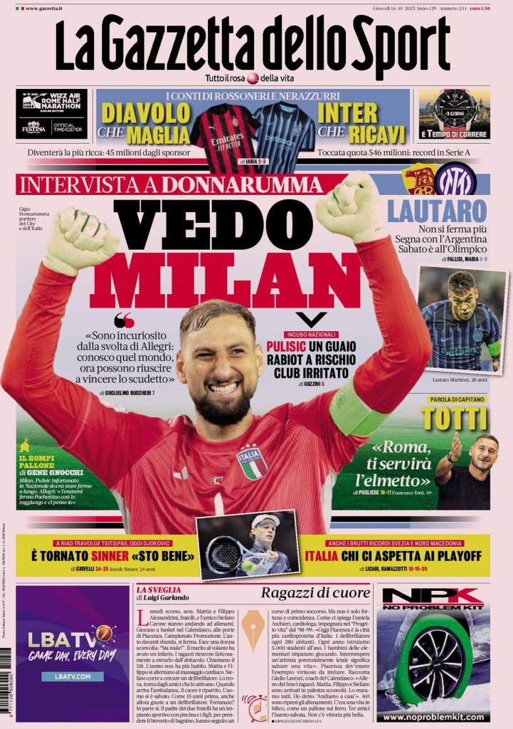 Prime pagine quotidiani sportivi – 16 ottobre 2025 27 image 49