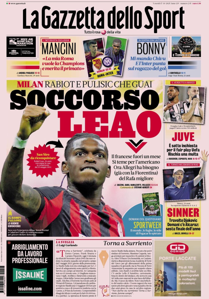 Prime pagine quotidiani sportivi – 17 ottobre 2025 27 image 52
