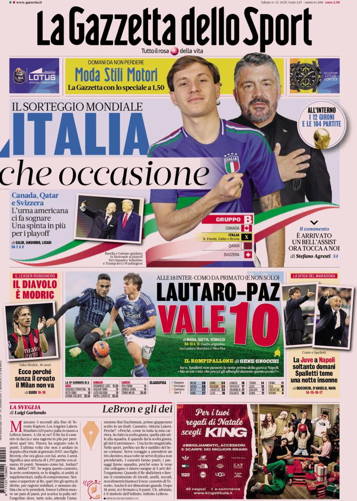 Prime pagine quotidiani sportivi – 6 dicembre 2025 27 image 16