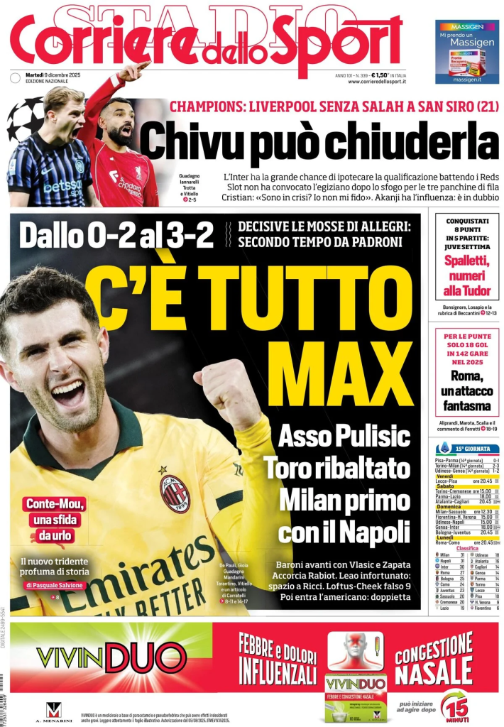 Prime pagine quotidiani sportivi – 9 dicembre 2025 28 image 26
