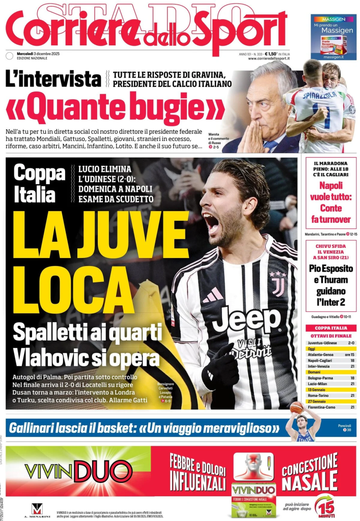 Prime pagine quotidiani sportivi – 3 dicembre 2025 27 image 7