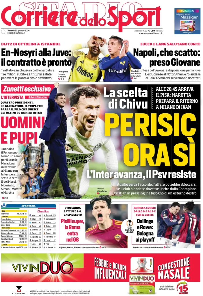 Prime pagine quotidiani sportivi – 23 gennaio 2026 3 corriere dello sport 0204311au43d0